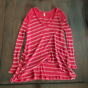 Free people red striped long sleeve oversized shirt size Small